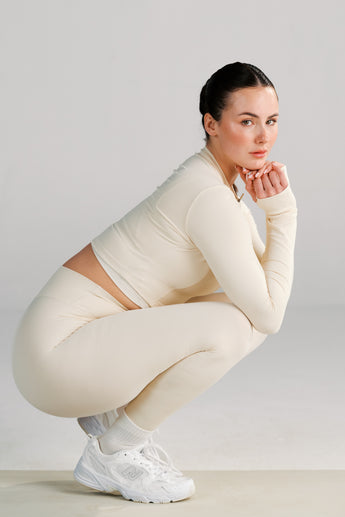 Cropped Zip Jacket & High-Rise Leggings (Warm Sand)