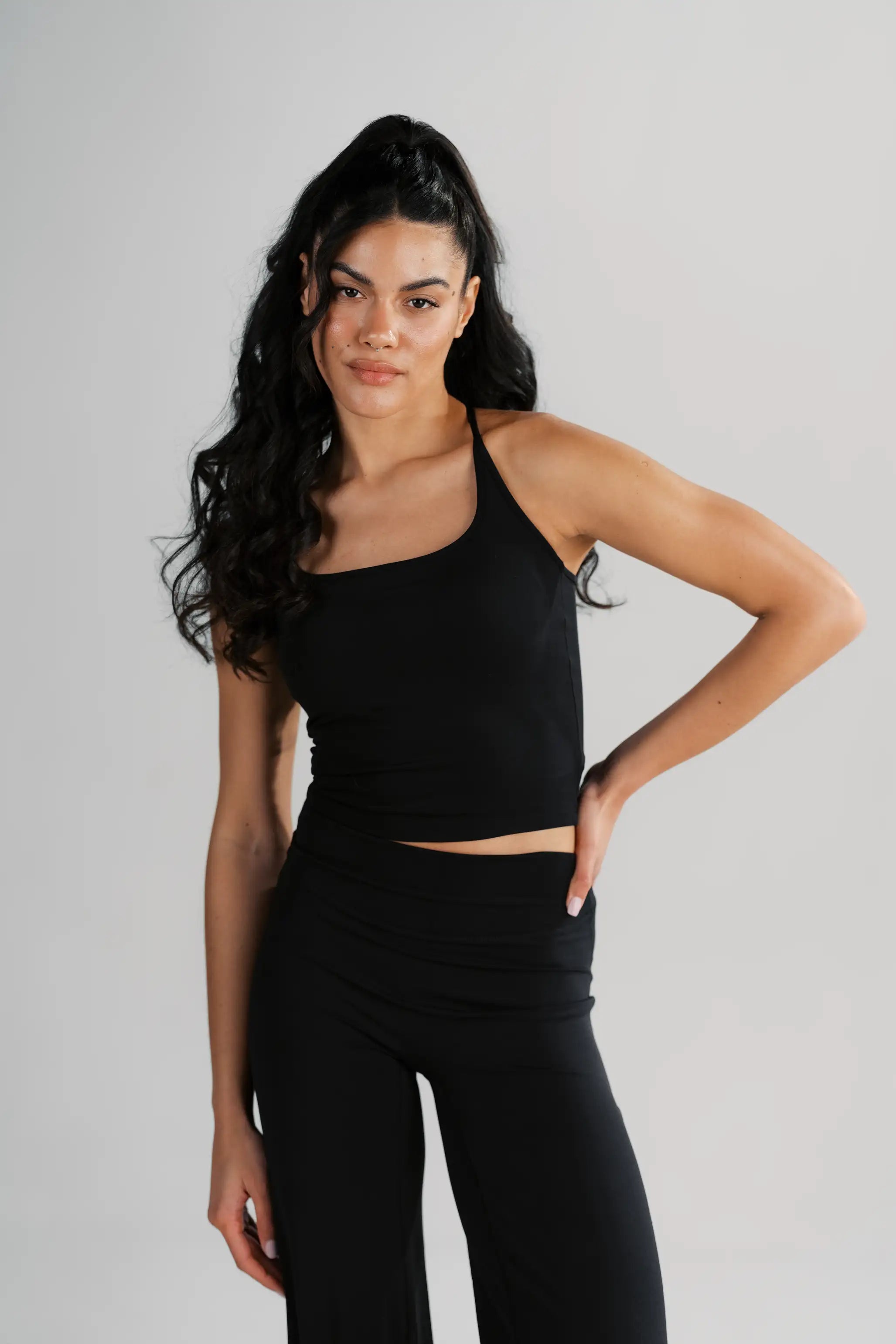 Soft-Form Top & Straight-Leg Pants (Black Onyx)