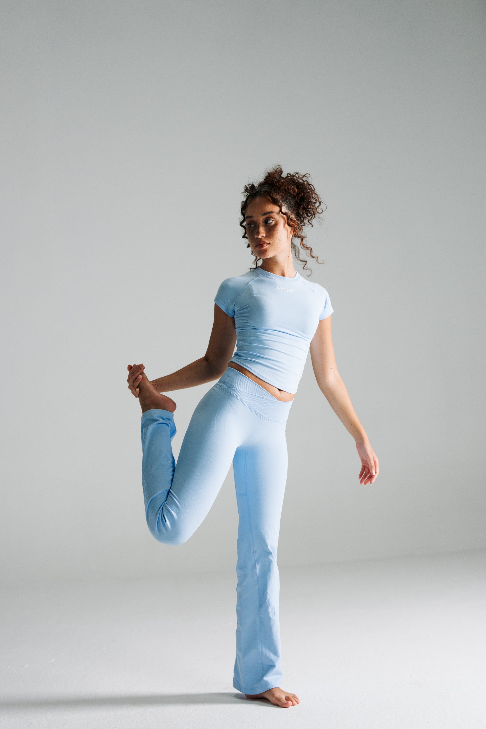 Sculpt Seamless Top & V Waist Flare Pants (Blue Haze)