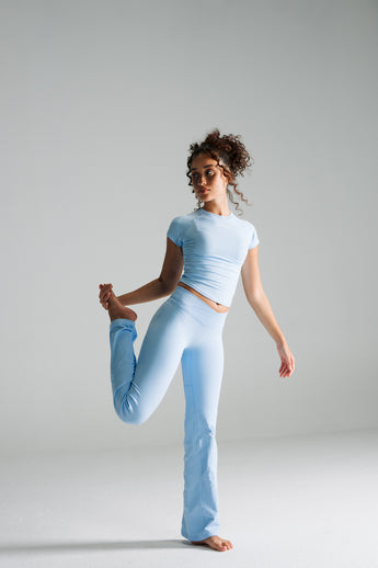 Sculpt Seamless Top & V Waist Flare Pants (Blue Haze)