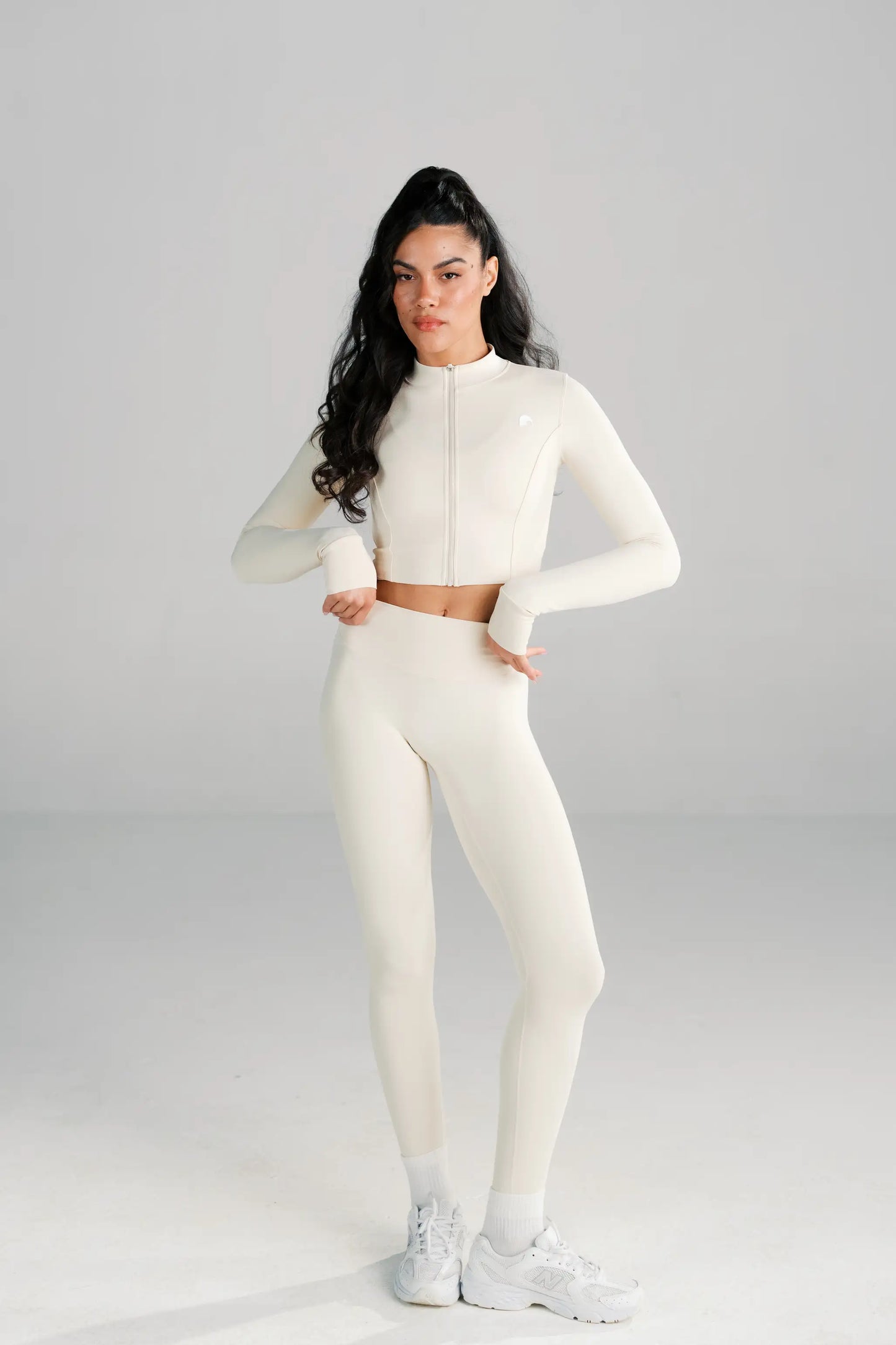 Cropped Zip Jacket & High-Rise Leggings (Warm Sand)
